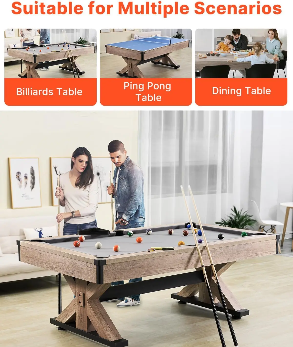 Meja Multi Game 3-in-1 7ft den - Table Tennis No 1 ulasan dan harga